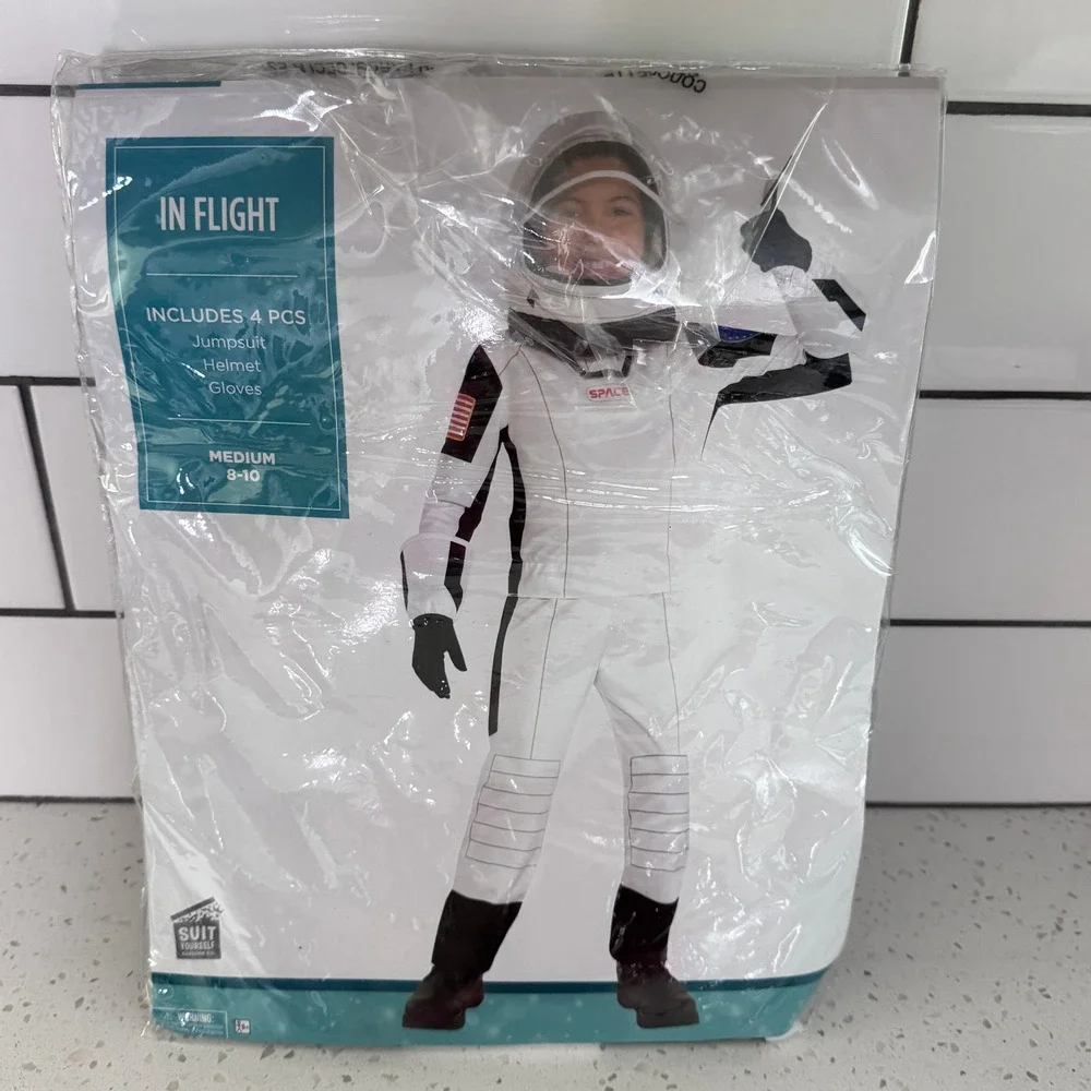 Suit Yourself In Flight Astronaut Costume Kids Medium 8-10 White 4pc Set PW240